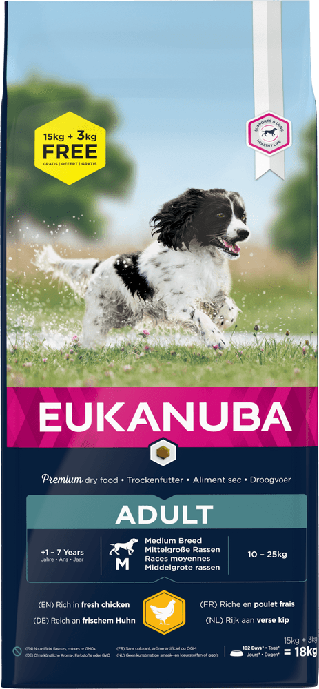 Eukanuba Adult Medium Breed 15+3kg ZADARMO